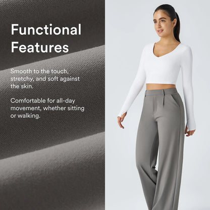Women’s High-Waist Pull-On Straight-Leg Pants – 4-Way Stretch & Pockets