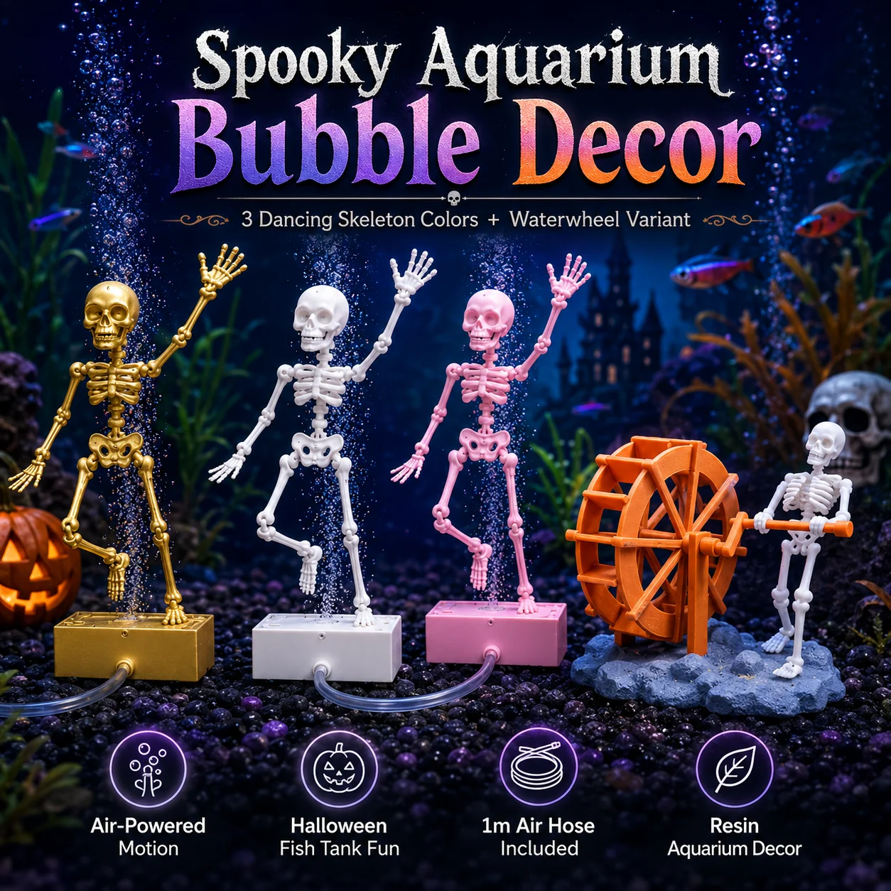 Dancing Skeleton Bubble Aquarium Ornament