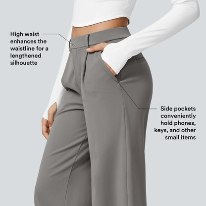 Women’s High-Waist Pull-On Straight-Leg Pants – 4-Way Stretch & Pockets