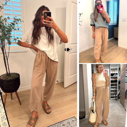 Women’s High-Waist Smocked Harem Pants – Lightweight Relaxed Fit with Pockets