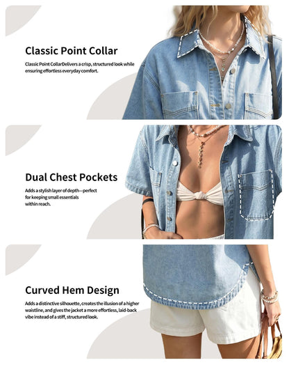 Summer Breeze Minimalist Denim Shirt Jacket – Lightweight & Breathable Short Sleeve
