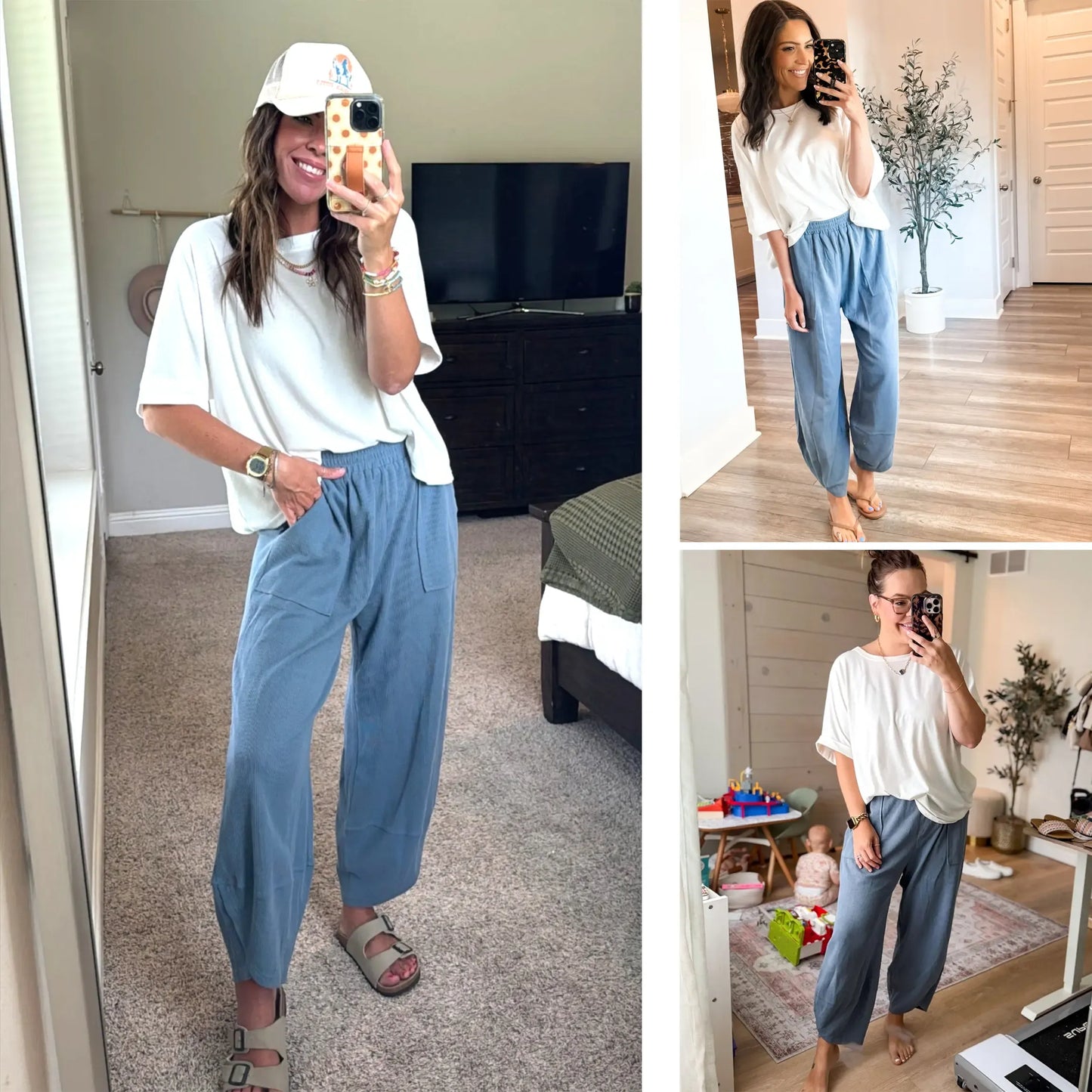 Women’s High-Waist Smocked Harem Pants – Lightweight Relaxed Fit with Pockets