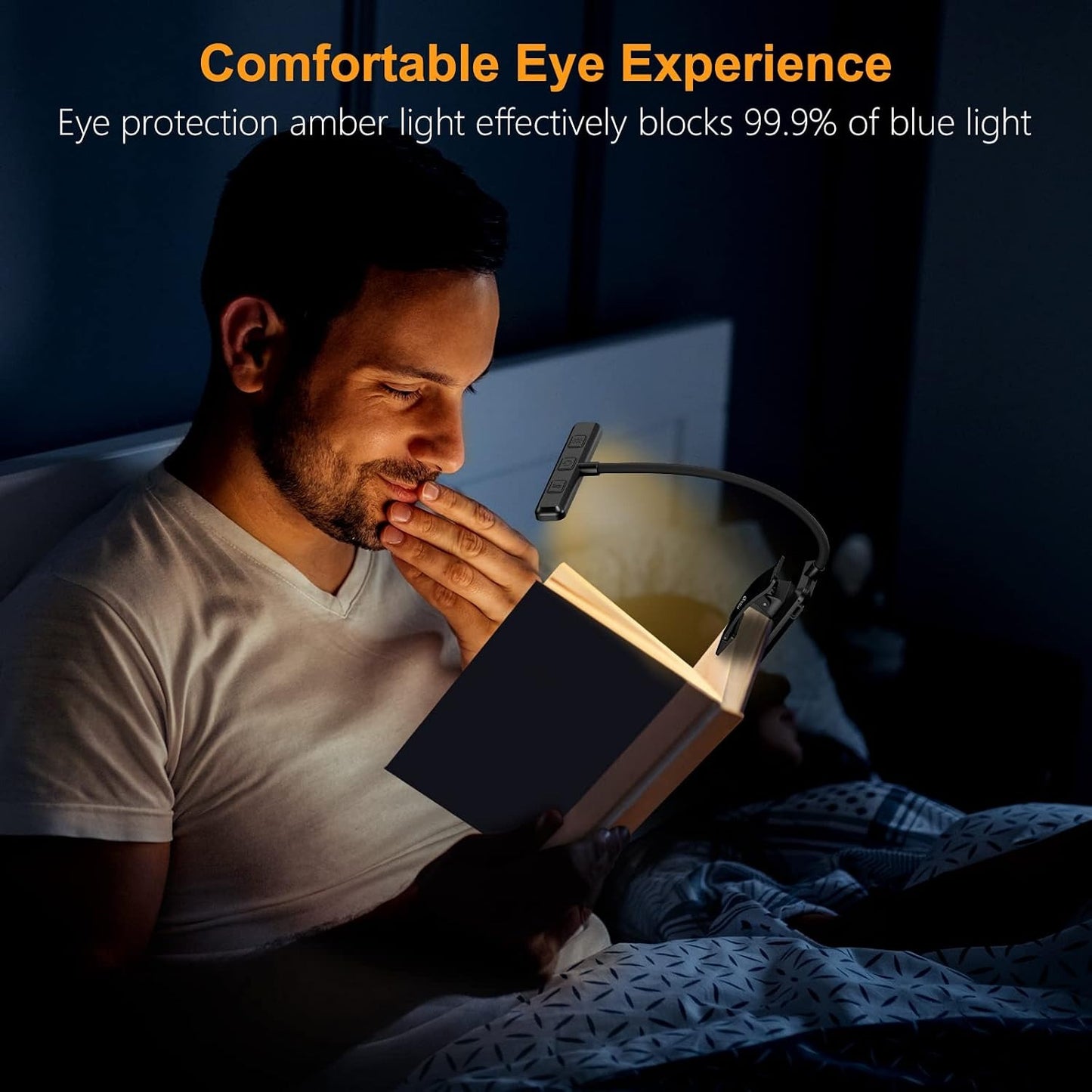 Dual-Head Rechargeable Reading Light – 15 Brightness Modes & Wide Clip