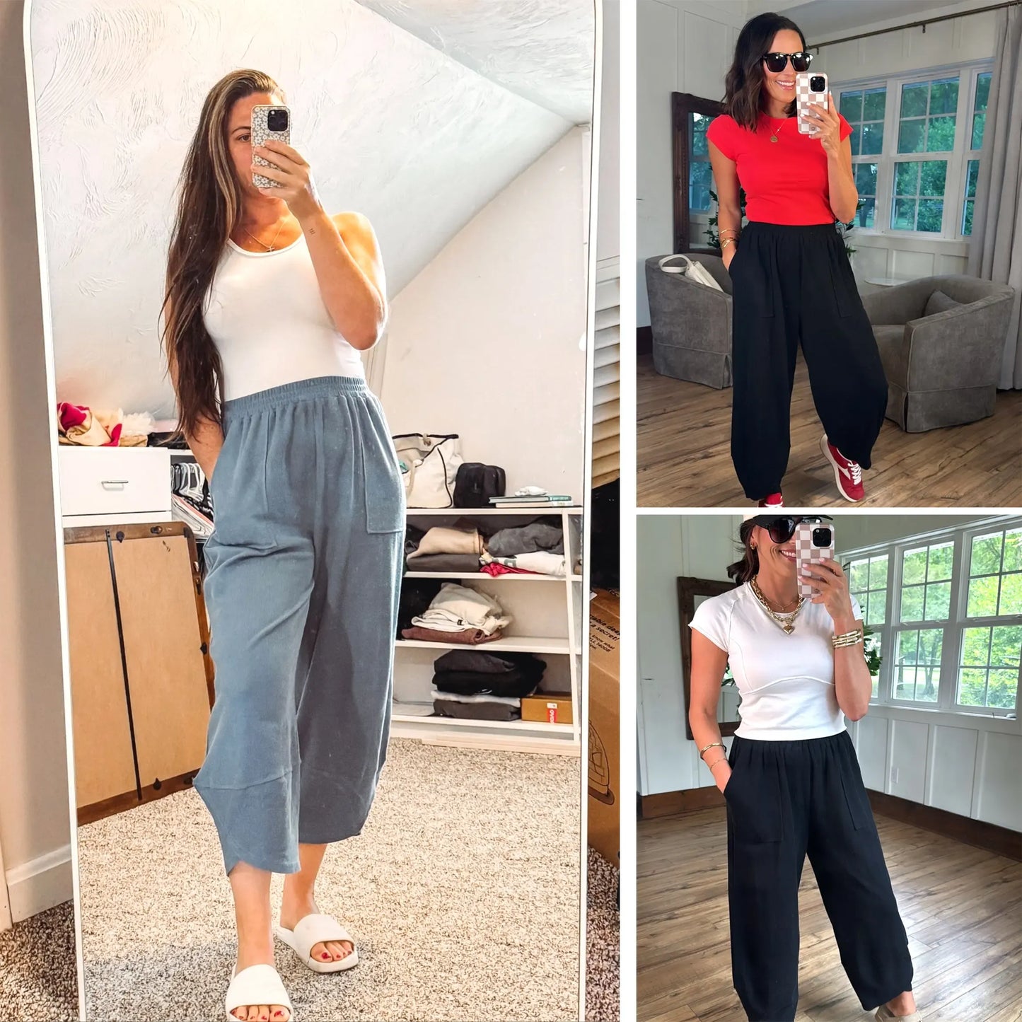 Women’s High-Waist Smocked Harem Pants – Lightweight Relaxed Fit with Pockets