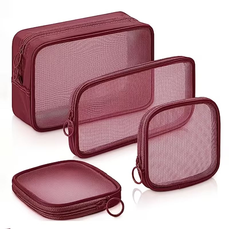 4-Piece Mesh Makeup Bag Set — See, Pack & Organize Everything Faster