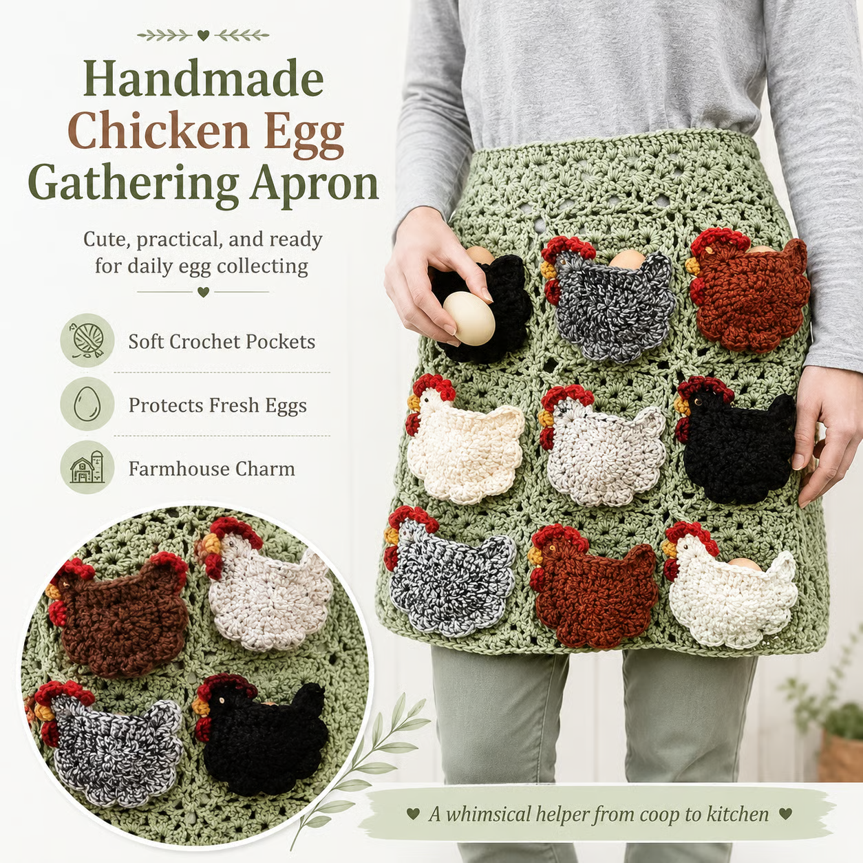 🐔Handmade Crochet Chicken Egg Collecting Apron🥚