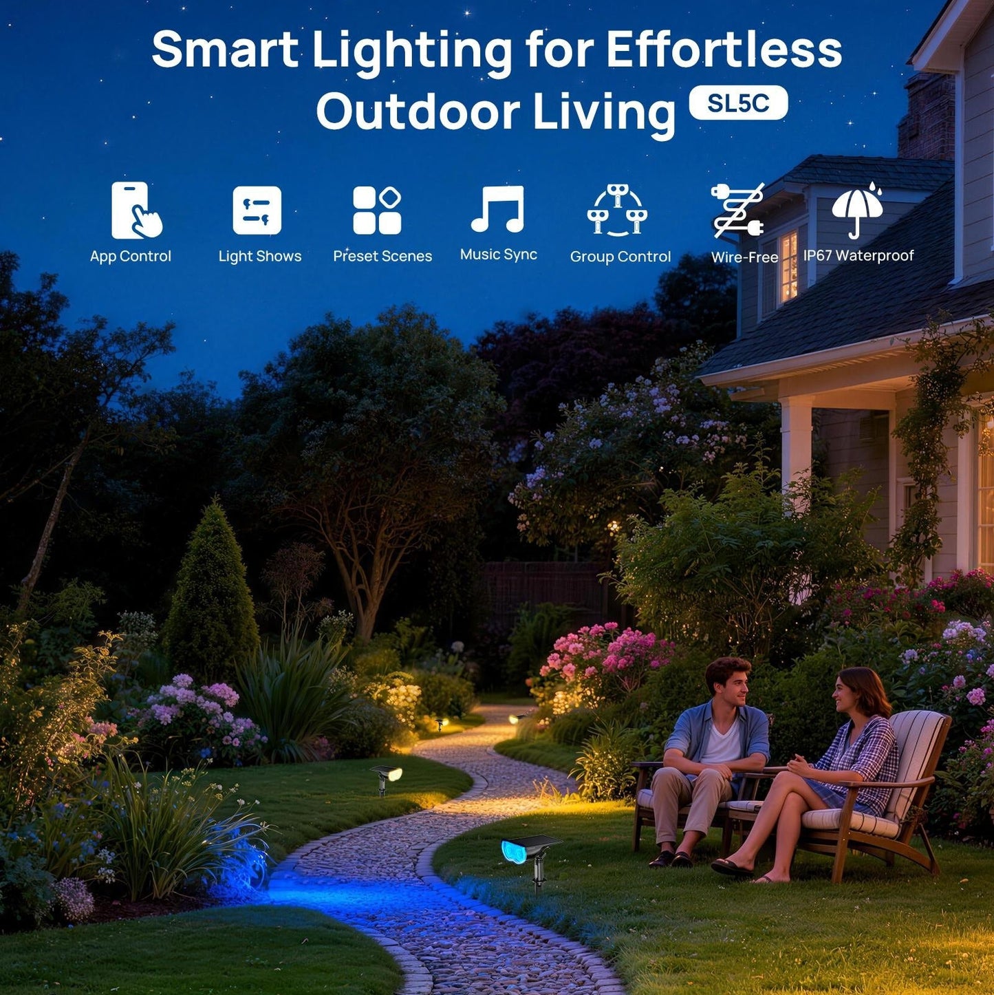 Smart Solar Motion Sensor Spotlights -Controlled Outdoor Lights with Music Sync & IP67 Waterproof Protection