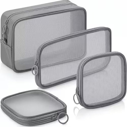 4-Piece Mesh Makeup Bag Set — See, Pack & Organize Everything Faster