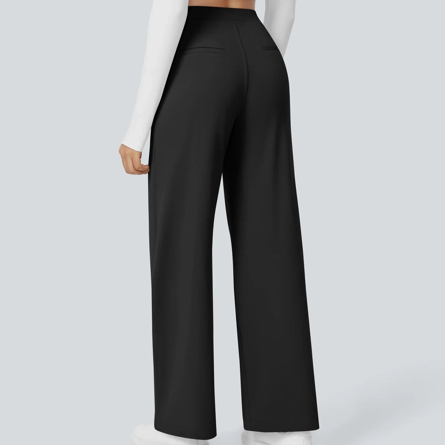 Women’s High-Waist Pull-On Straight-Leg Pants – 4-Way Stretch & Pockets