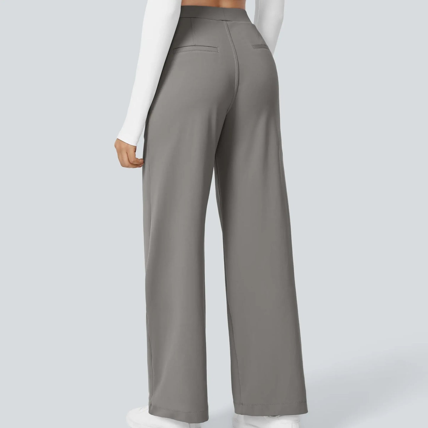 Women’s High-Waist Pull-On Straight-Leg Pants – 4-Way Stretch & Pockets