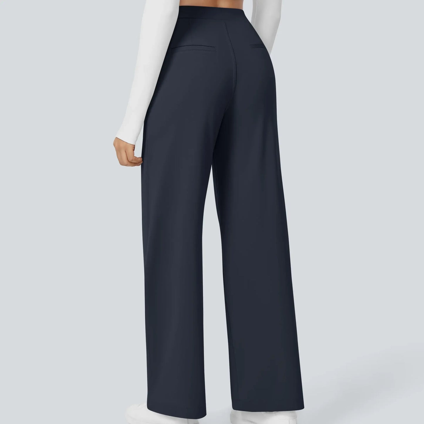 Women’s High-Waist Pull-On Straight-Leg Pants – 4-Way Stretch & Pockets