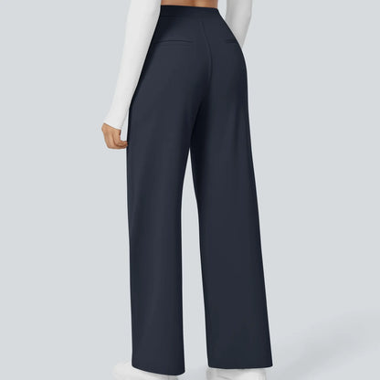 Women’s High-Waist Pull-On Straight-Leg Pants – 4-Way Stretch & Pockets