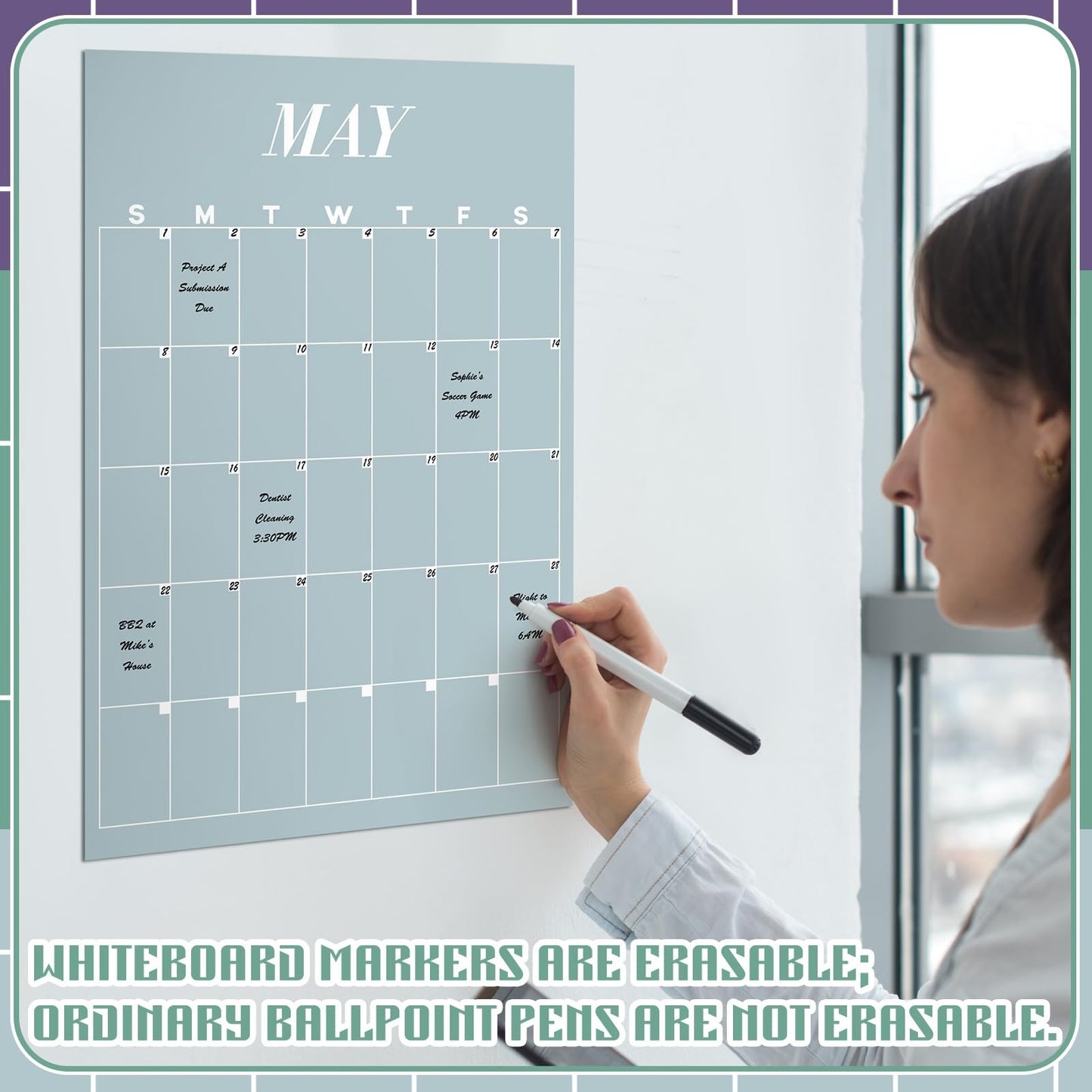 12-Month Reusable Dry-Erase Wall Calendar Set – Colorful Undated Planner