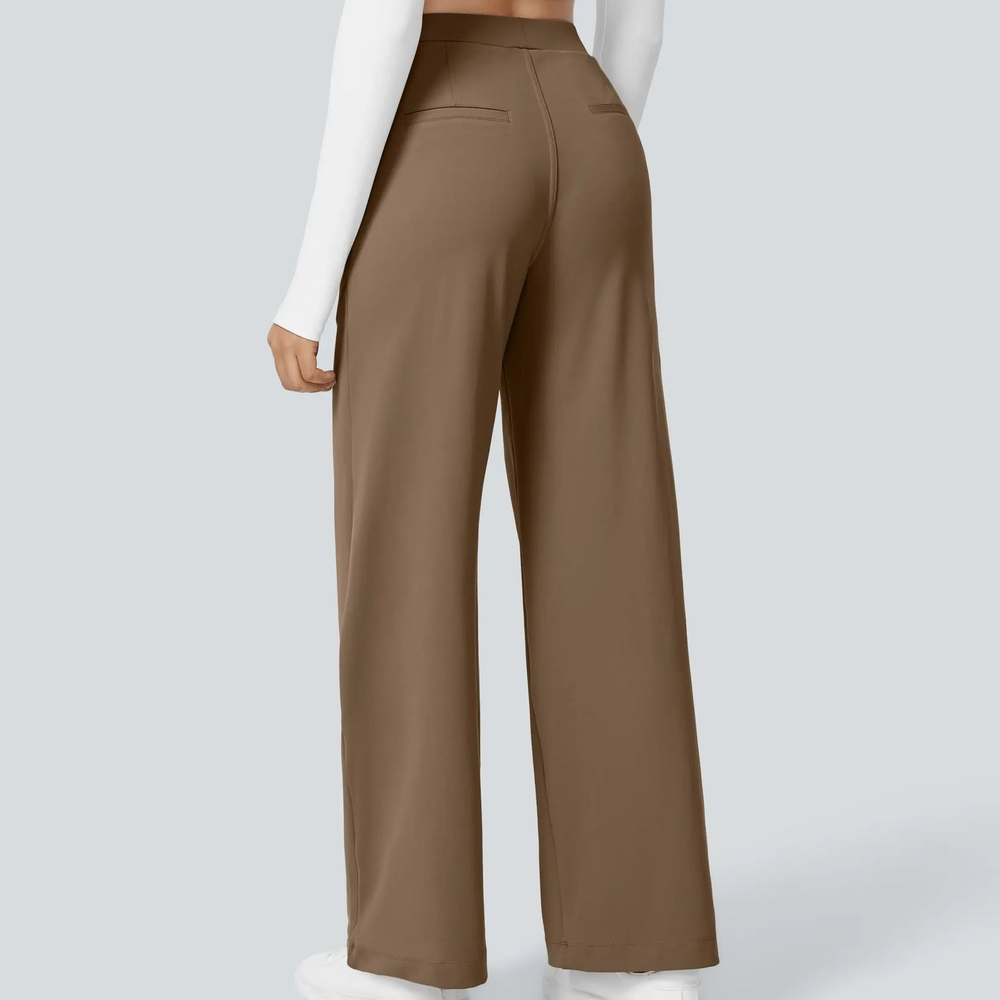 Women’s High-Waist Pull-On Straight-Leg Pants – 4-Way Stretch & Pockets