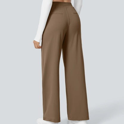 Women’s High-Waist Pull-On Straight-Leg Pants – 4-Way Stretch & Pockets