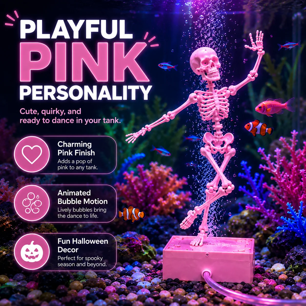 Dancing Skeleton Bubble Aquarium Ornament