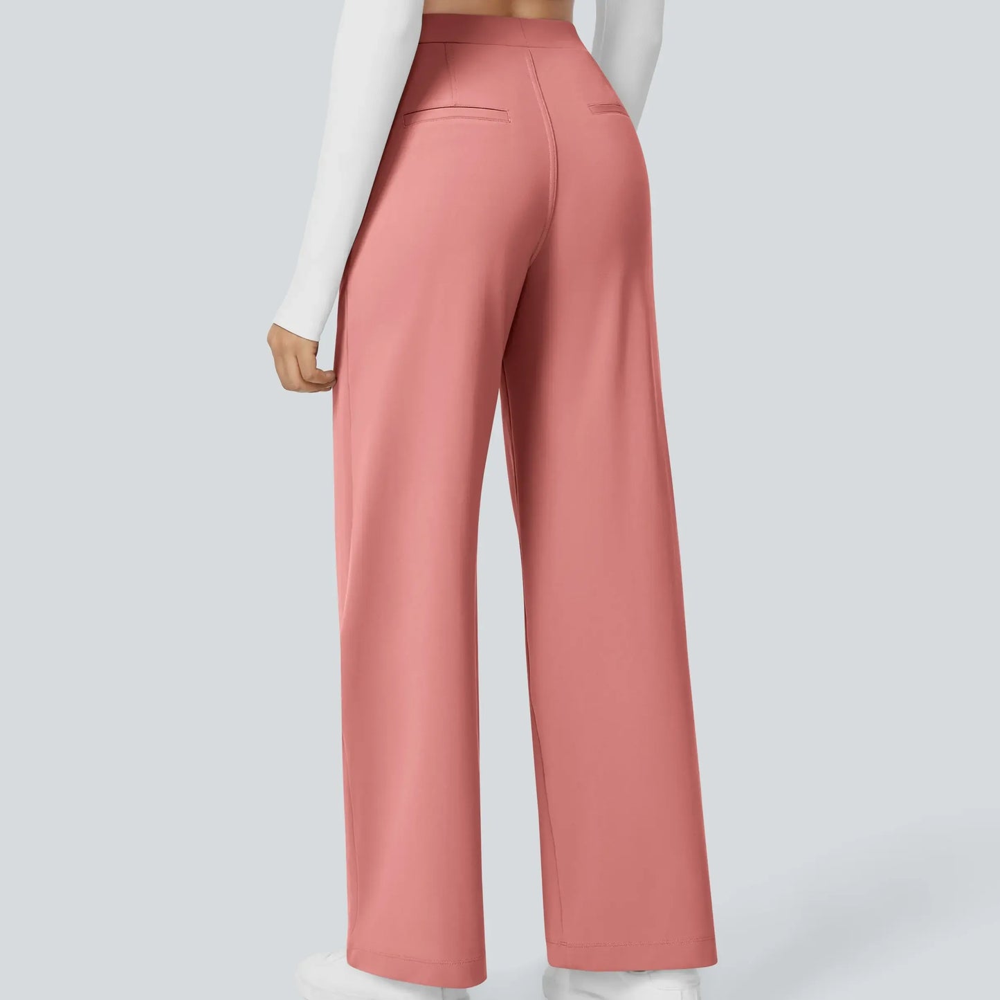Women’s High-Waist Pull-On Straight-Leg Pants – 4-Way Stretch & Pockets
