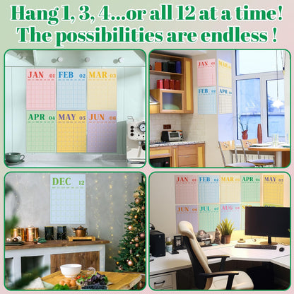 12-Month Reusable Dry-Erase Wall Calendar Set – Colorful Undated Planner
