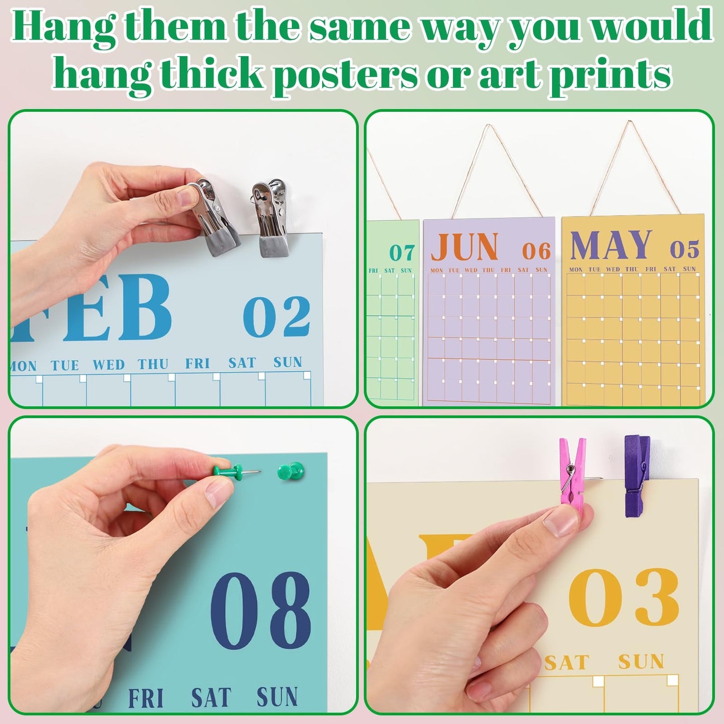 12-Month Reusable Dry-Erase Wall Calendar Set – Colorful Undated Planner