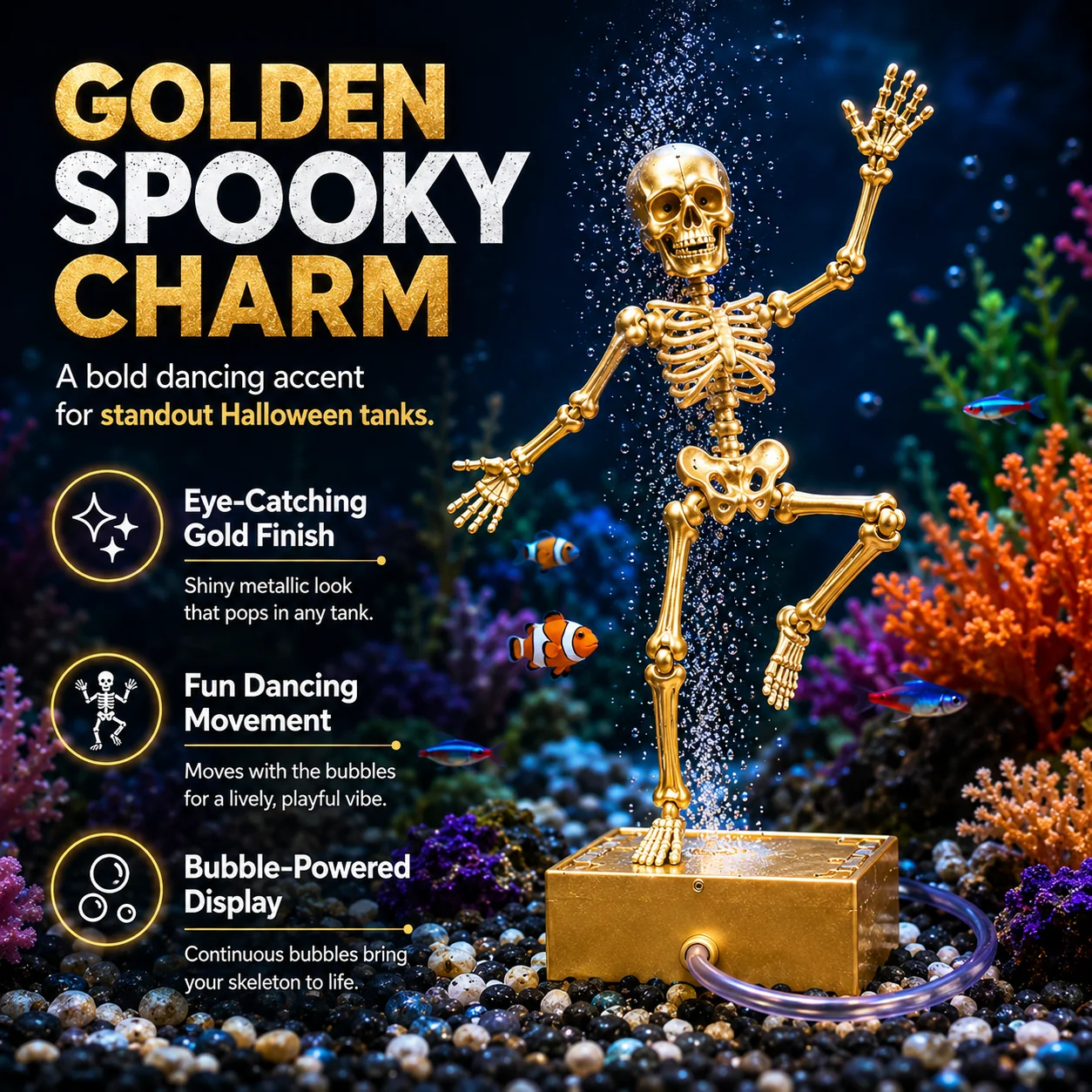 Dancing Skeleton Bubble Aquarium Ornament