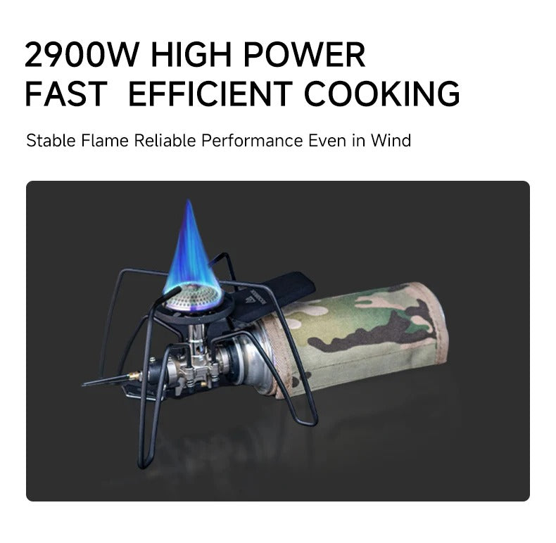 Windproof Camping Stove — One-Click Ignition, Foldable Design & Stable Cooking Power