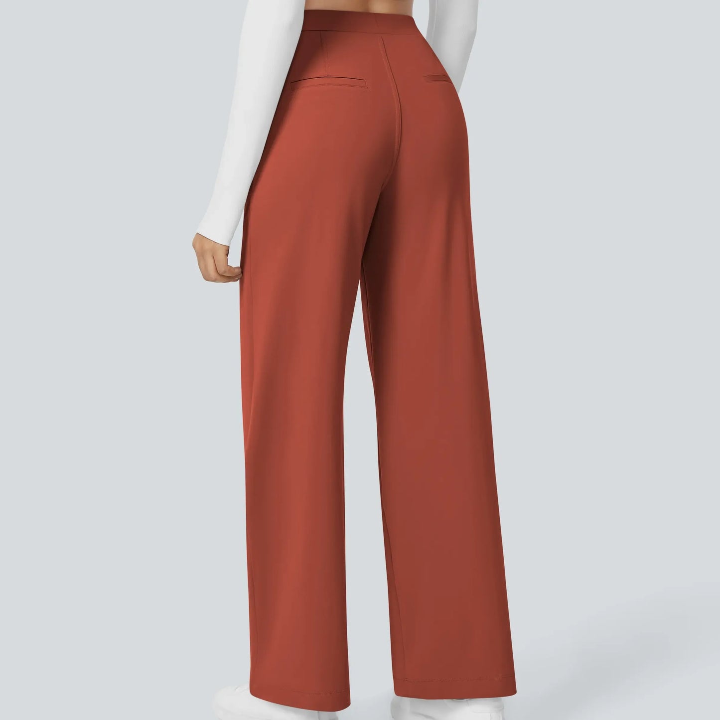 Women’s High-Waist Pull-On Straight-Leg Pants – 4-Way Stretch & Pockets