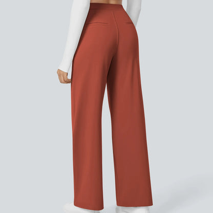 Women’s High-Waist Pull-On Straight-Leg Pants – 4-Way Stretch & Pockets