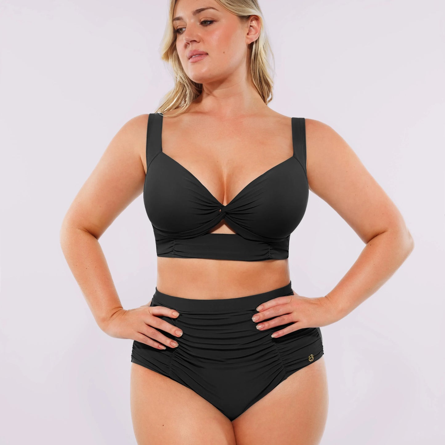 High-Waist Shaping Bikini Set with Twist-Front Support Top