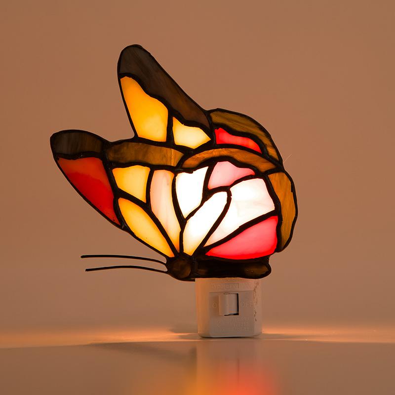 Vintage Orange Butterfly Stained Glass Accent Lamp