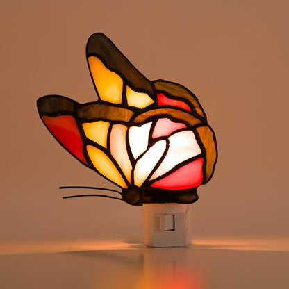 Vintage Orange Butterfly Stained Glass Accent Lamp