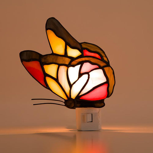 Vintage Orange Butterfly Stained Glass Accent Lamp