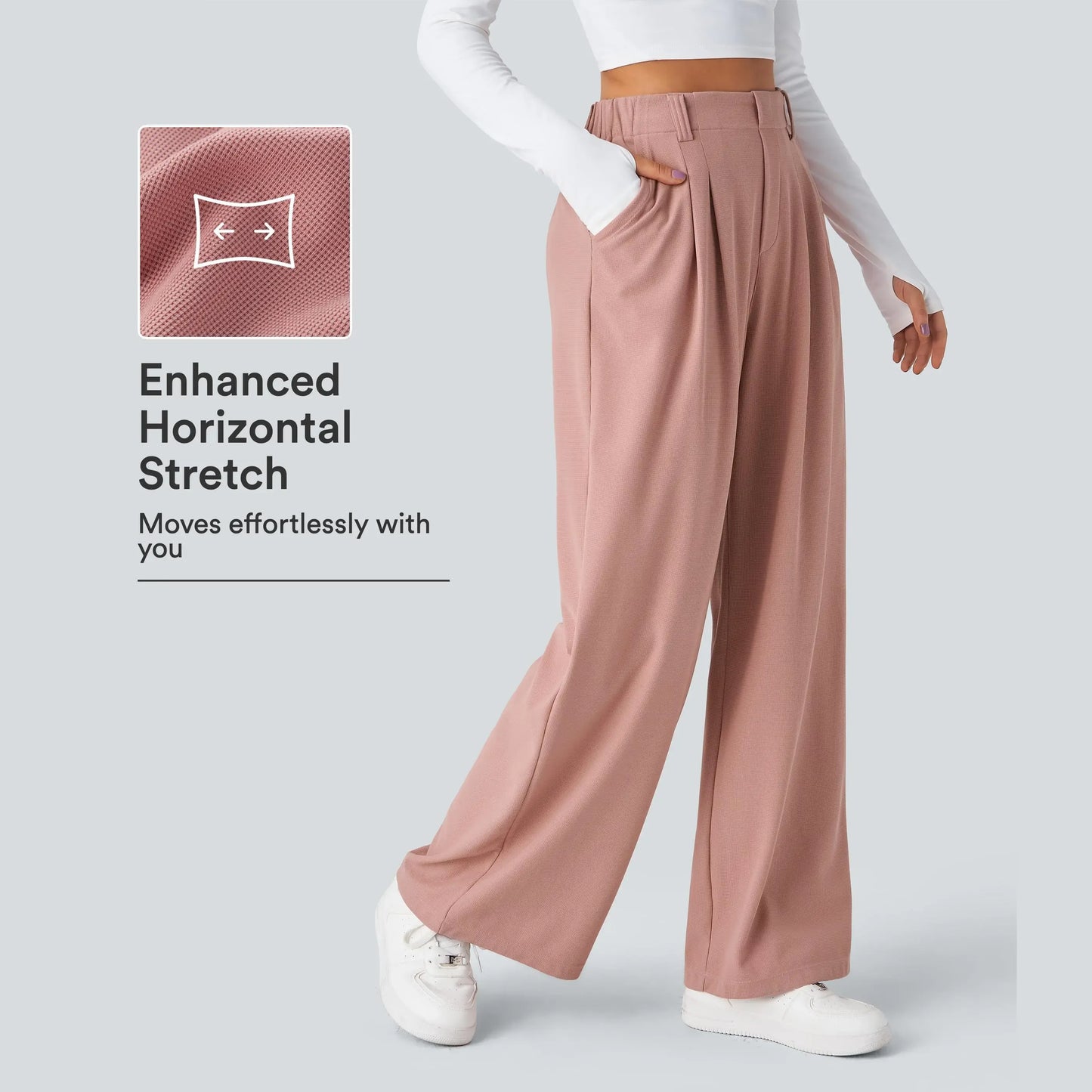 Women’s High-Waist Pull-On Straight-Leg Pants – 4-Way Stretch & Pockets