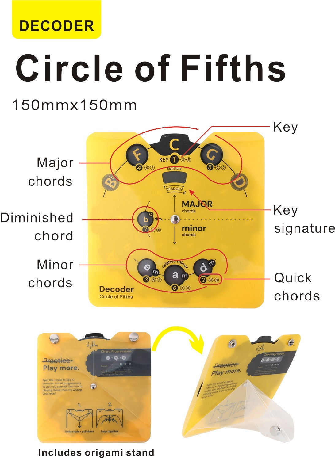 Circle of Fifths Wheel Decoder – Music Theory Tool for Beginners with Built-in Stand for Guitar, Piano & Ukulele