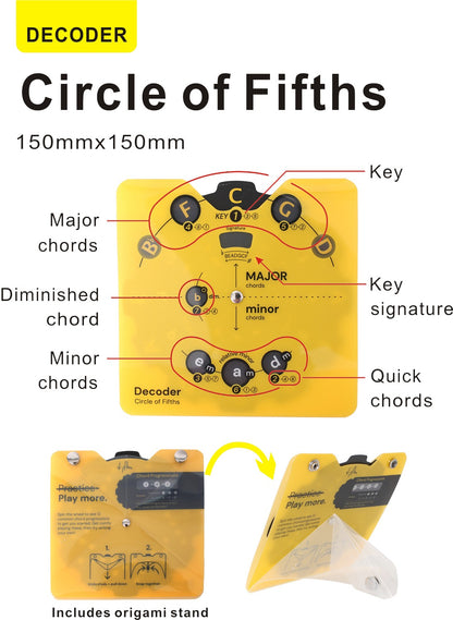 Circle of Fifths Wheel Decoder – Music Theory Tool for Beginners with Built-in Stand for Guitar, Piano & Ukulele