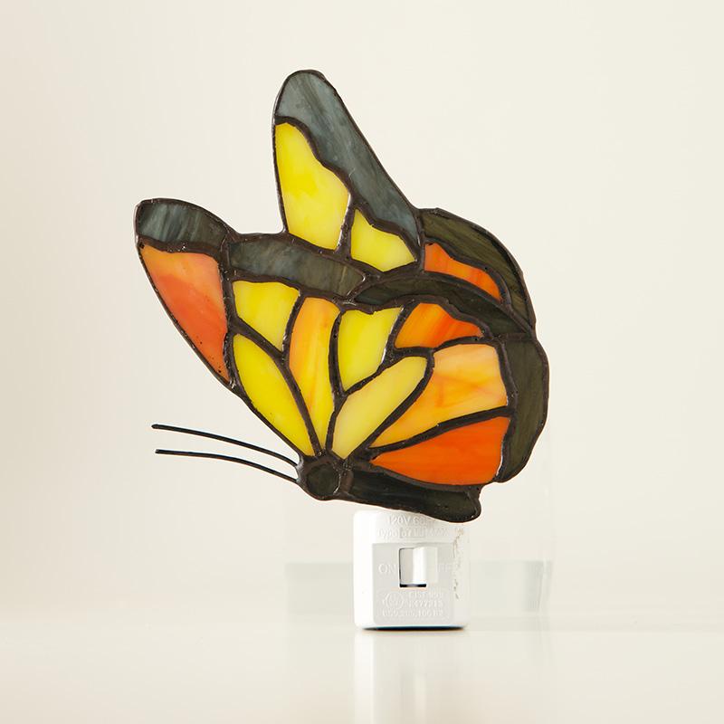 Vintage Orange Butterfly Stained Glass Accent Lamp