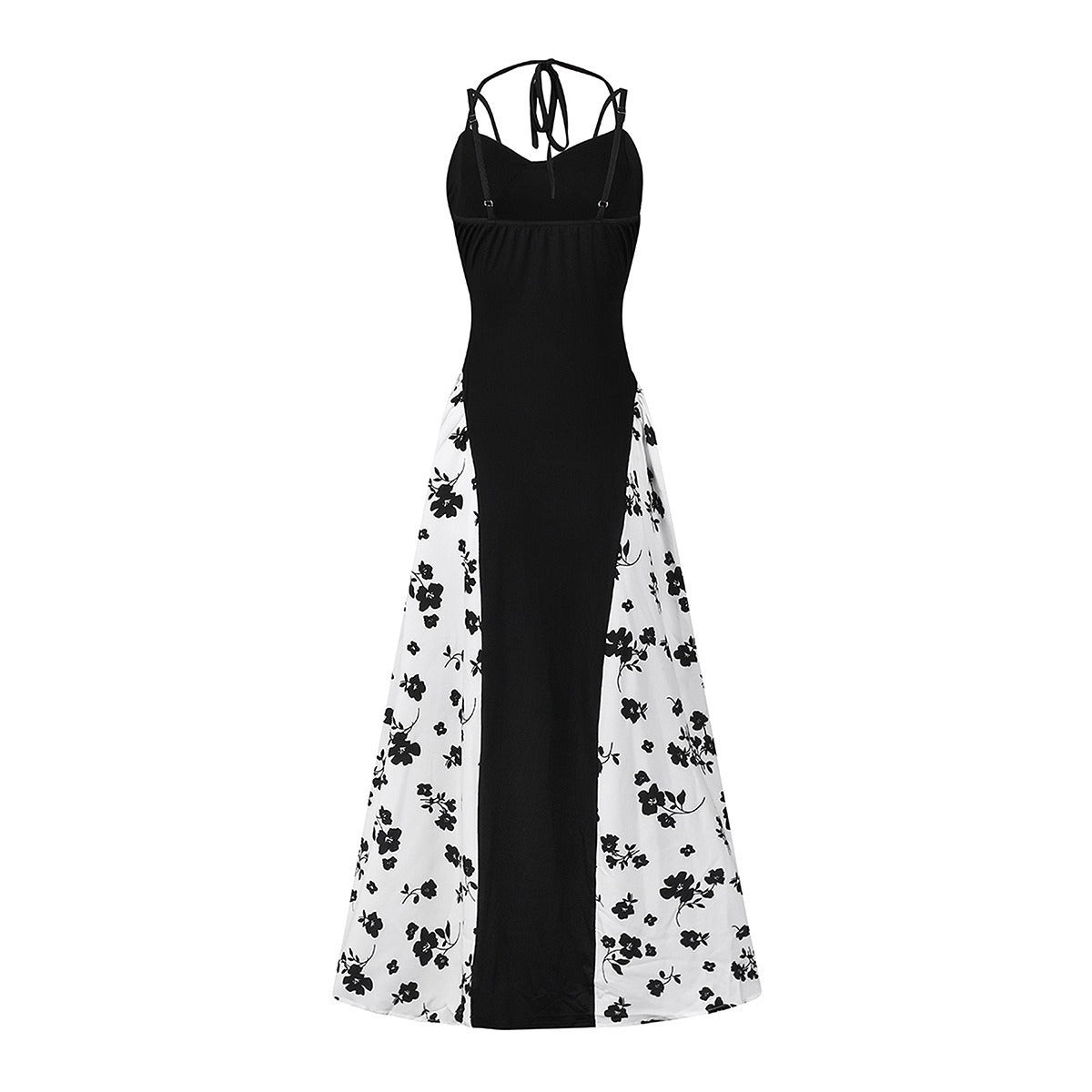 Women’s Viral Black & White Floral Maxi Dress – Elegant Spaghetti Strap Summer Dress