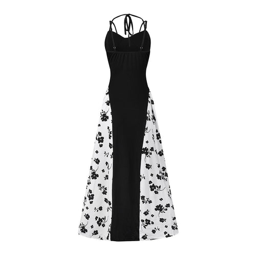 Women’s Viral Black & White Floral Maxi Dress – Elegant Spaghetti Strap Summer Dress