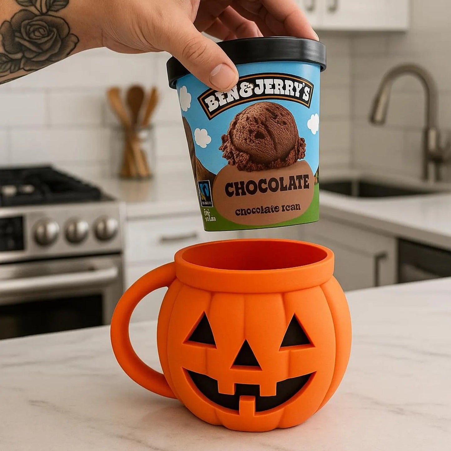 Pumpkin Ice Cream Pint Holder — Keep Hands Warm & Ice Cream Cold