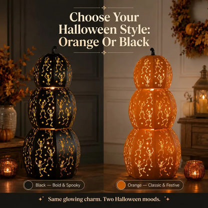 ✨ Stackable LED Pumpkin Lanterns with Skull & Skeleton Shadows