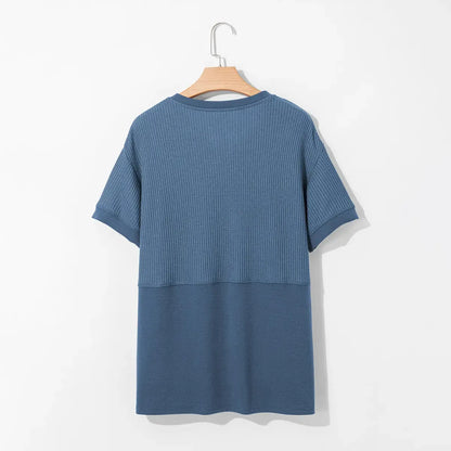 Women's Summer Waffle Knit Top - Casual V-Neck Short Sleeve Shirt Loose Fit
