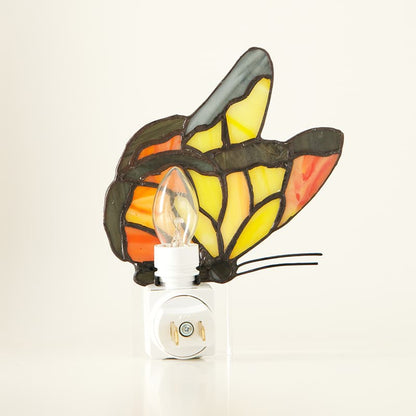Vintage Orange Butterfly Stained Glass Accent Lamp