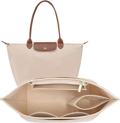 Purse Organizer Insert Tote Bag | High-Density Felt Long Champ Medium Tote Insert
