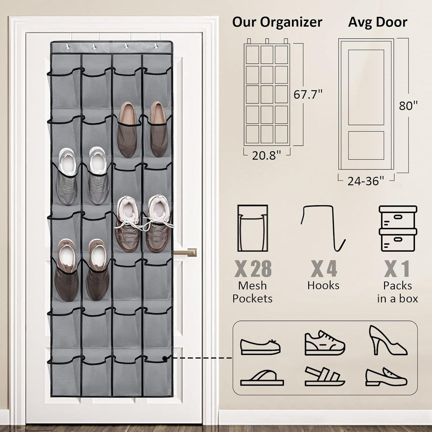 Space-Saving Over-the-Door Shoe Organizer