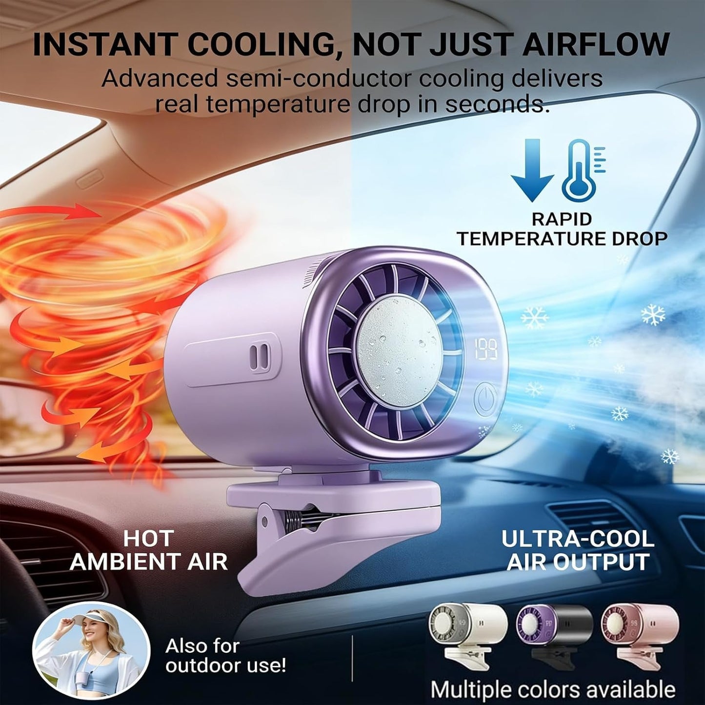Safe Clip-On Cooling Fan for Car Seats — 360° Adjustable, Rechargeable & Long-Lasting