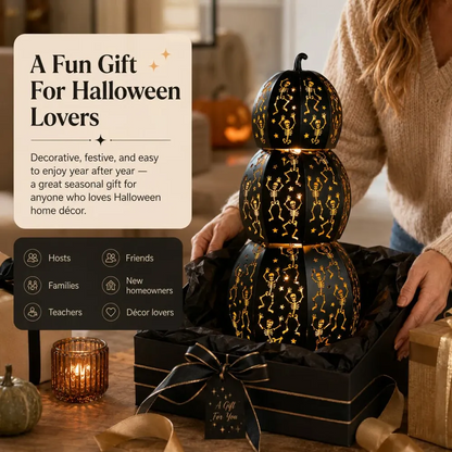 ✨ Stackable LED Pumpkin Lanterns with Skull & Skeleton Shadows