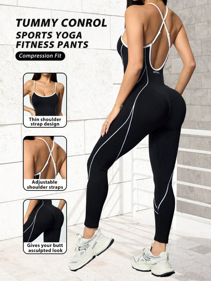 Seamless Criss-Cross Back Workout Jumpsuit – Second-Skin Sculpting Activewear with Hip-Lifting Fit