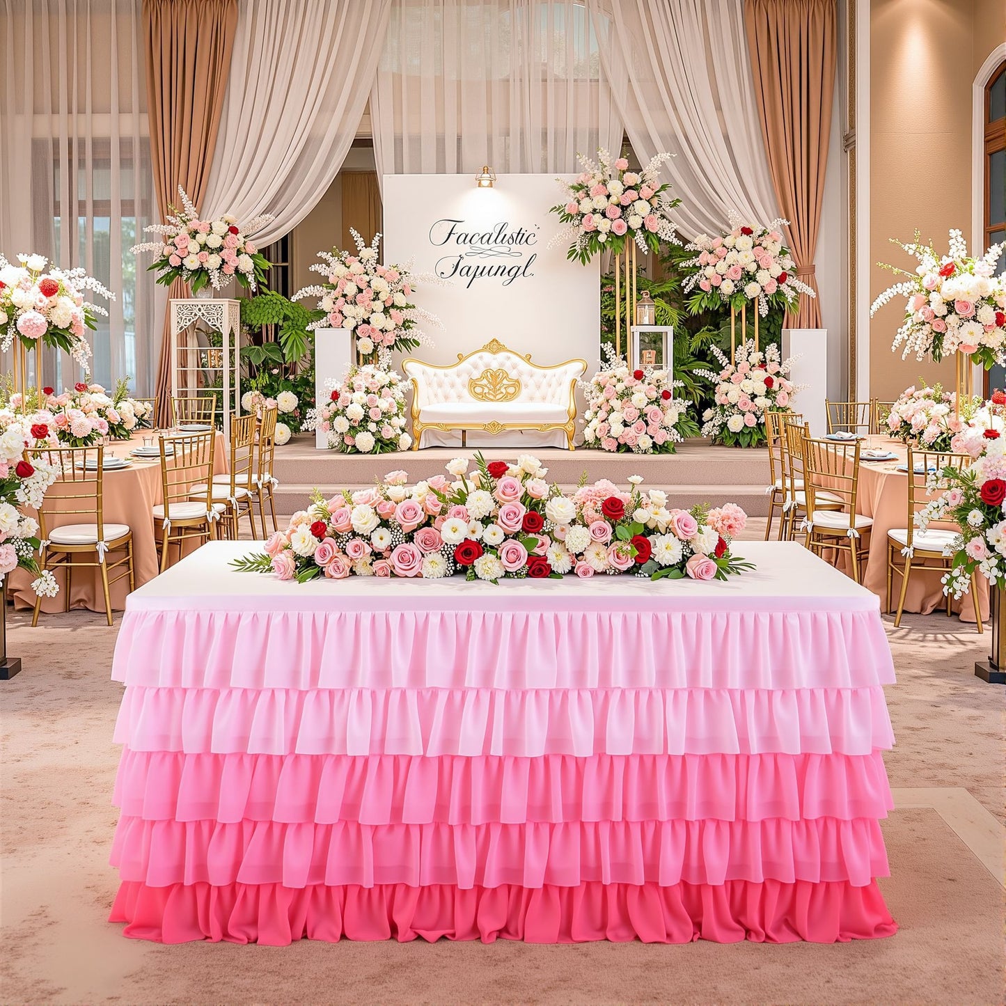 Slip-On Ruffle Table Skirt – No Clips, No Pins, No Hassle