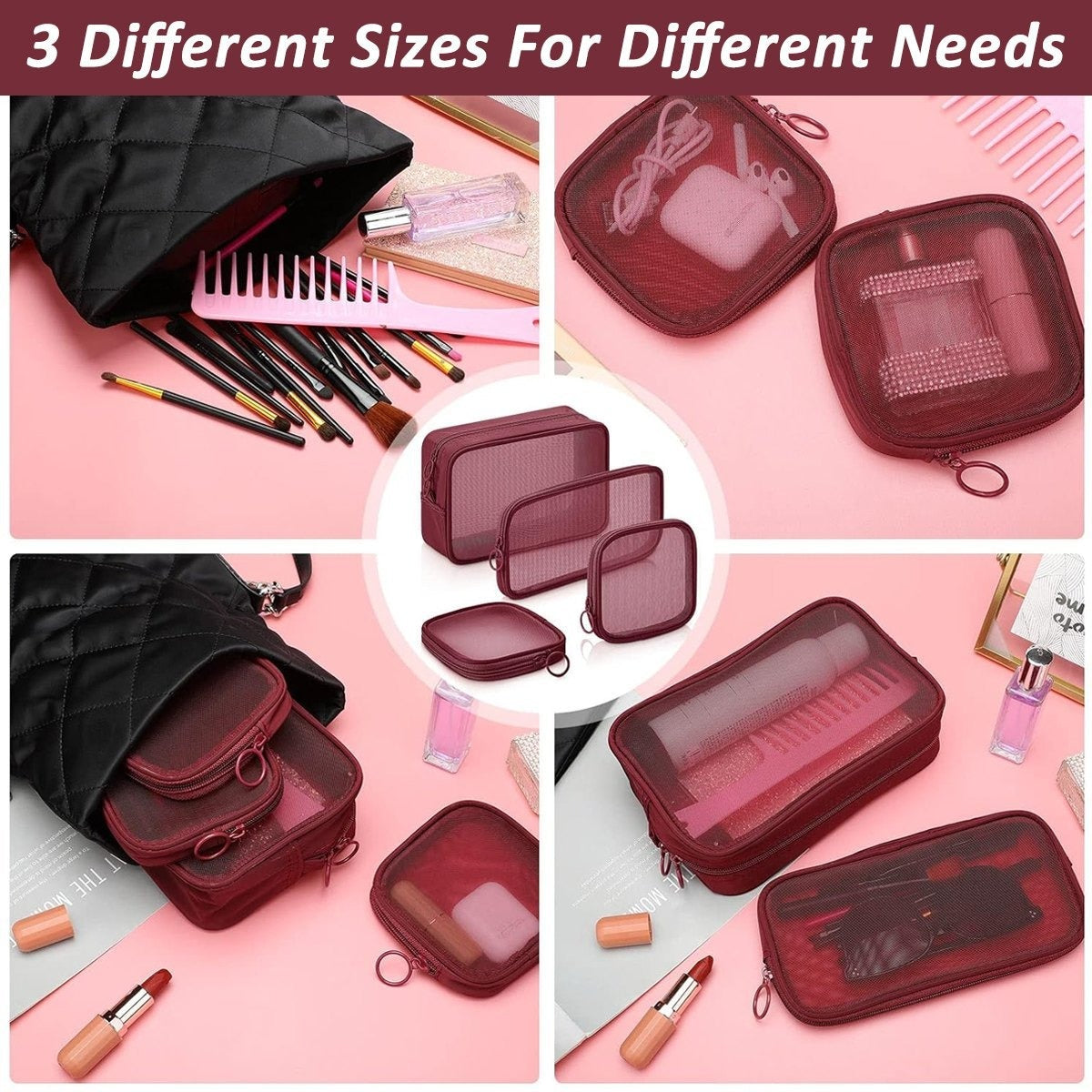 4-Piece Mesh Makeup Bag Set — See, Pack & Organize Everything Faster