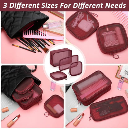 4-Piece Mesh Makeup Bag Set — See, Pack & Organize Everything Faster