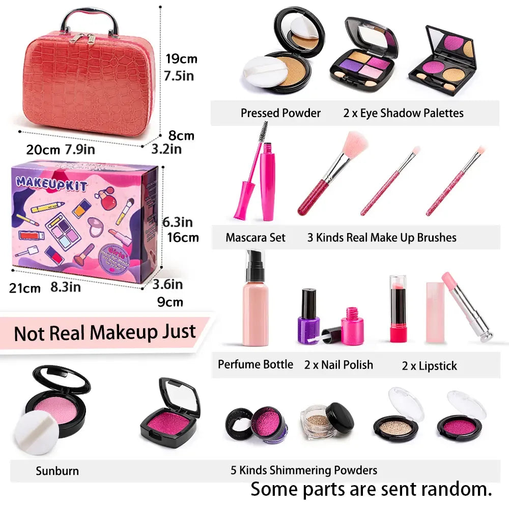 100% Mess-Free Pretend Makeup Set for Toddlers - 21 Pcs Realistic Play Vanity Kit with Soft Brushes & PU Leather Case